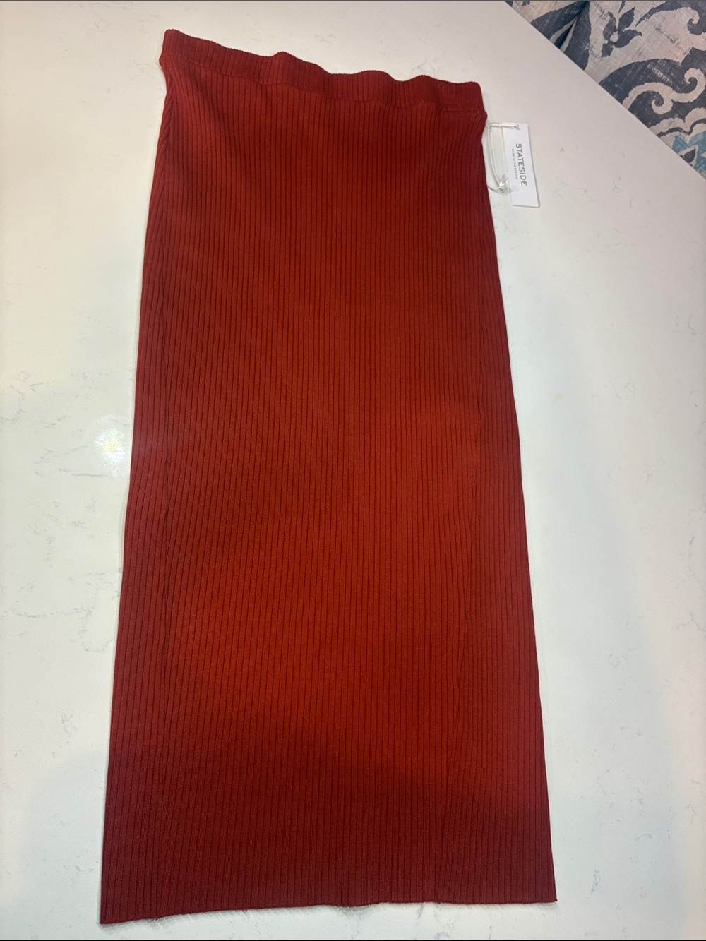 Stateside Ribbed Midi Skirt in Rust Red